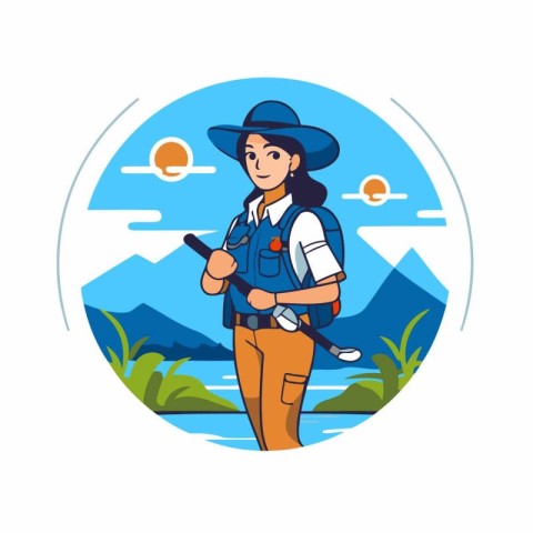 Fisherman with a gun. Vector illustration in flat style.