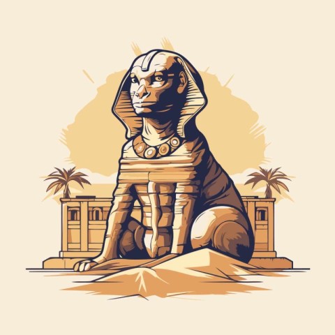 Egyptian Sphinx. Vector hand drawn illustration in retro style.