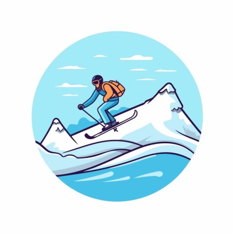 Snowboarder on a snowy mountain. Vector illustration in cartoon