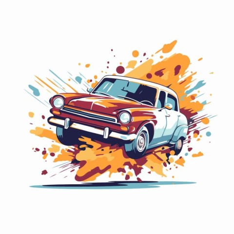 Vintage car with splashes and blots. Vector illustration.