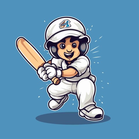 Cricket Player Cartoon Mascot Character Vector Illustration.