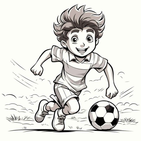 Vector illustration of a boy playing soccer on the field with a