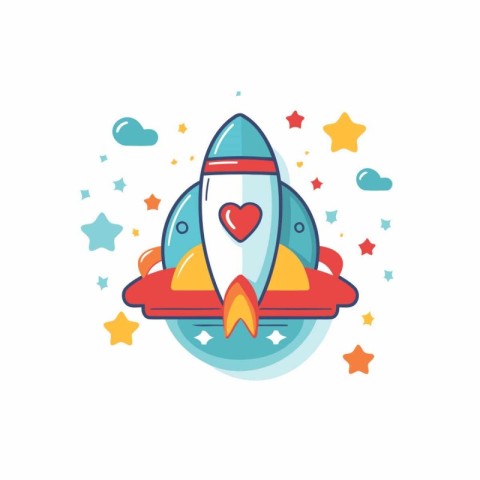 Rocket launch flat color icon. Spaceship. start up. new business