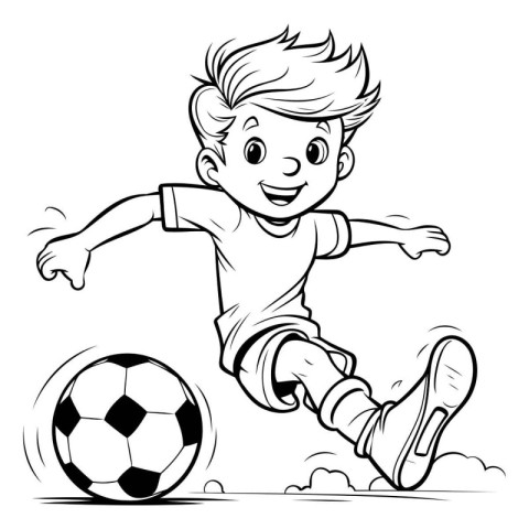 Vector illustration of a boy playing soccer. Coloring book for c