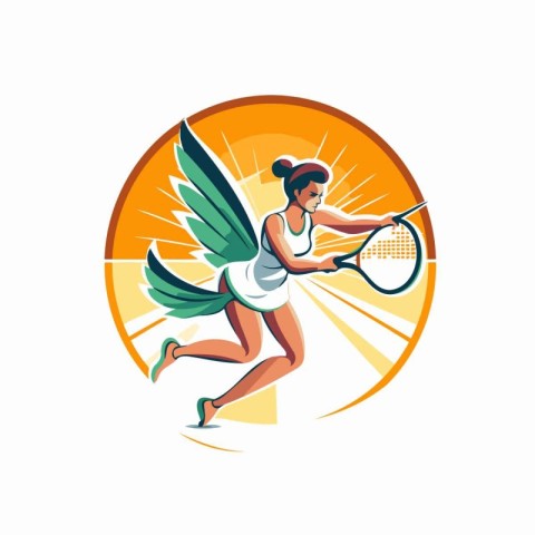 Tennis player with racket and ball. Vector illustration on white