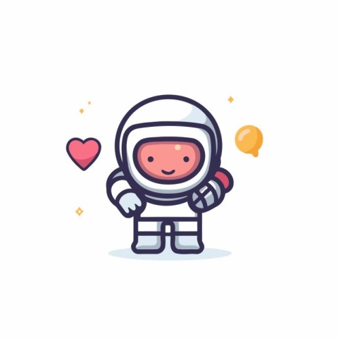 Cute astronaut with heart and speech bubble. Vector flat illustr