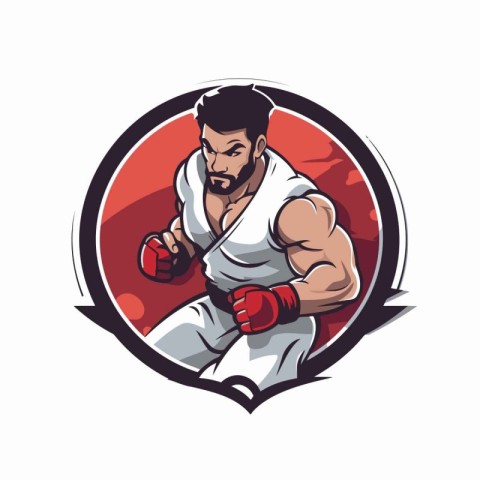 Mascot template illustration of a karate fighter with kettlebell