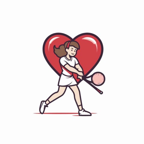 Vector illustration of a girl playing baseball with a big red he