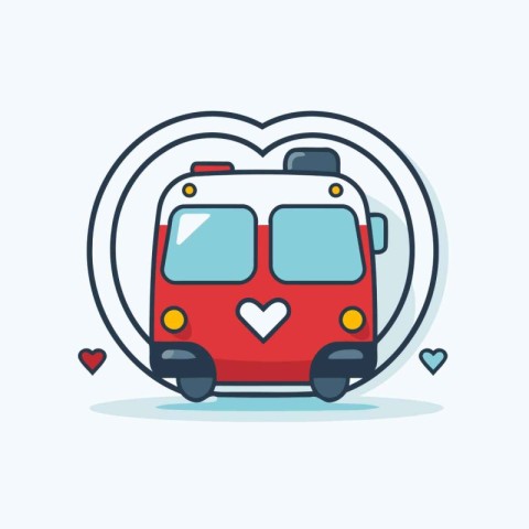 Vector illustration of a red bus in a heart-shaped frame.