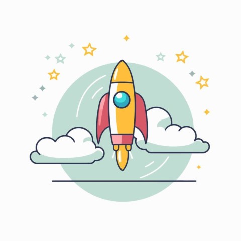 Rocket launch line icon. vector illustration. Flat design style.