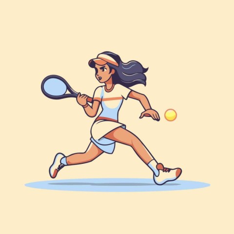 Tennis player vector illustration. Cartoon girl with racket and