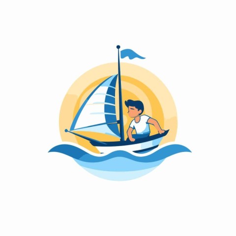 Sailboat icon. Vector illustration of sailing boat on sea waves.