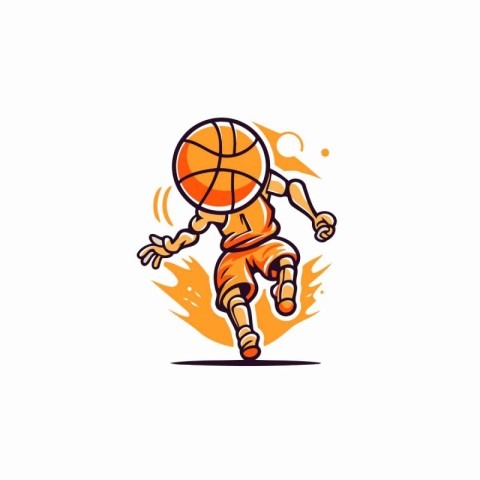 Basketball player jumping with ball in hand. Vector illustration