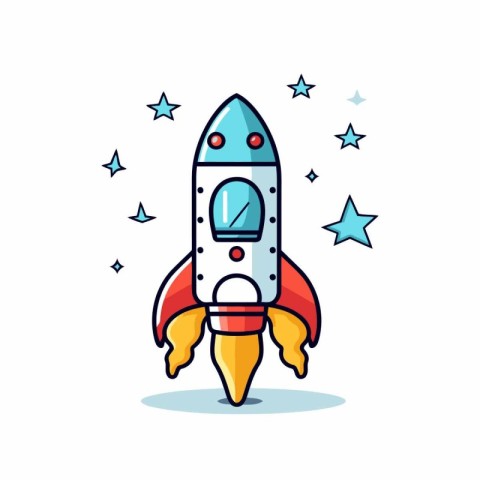 Rocket icon in flat style. Spaceship vector illustration on whit