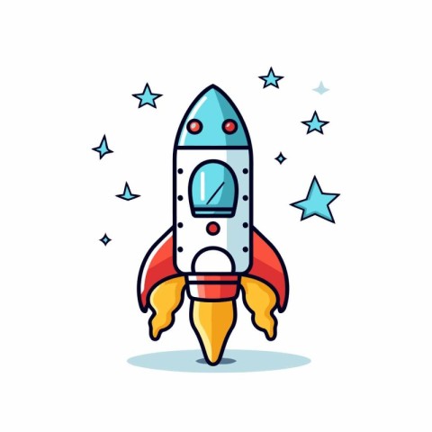 Rocket icon in flat style. Spaceship vector illustration on whit