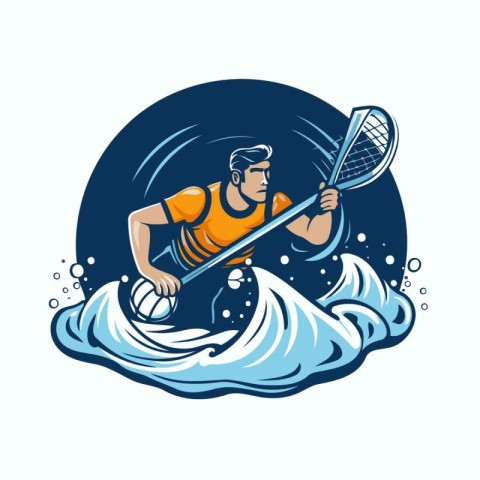 Athlete in a kayak on the waves. Vector illustration.