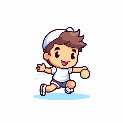 Cute boy playing tennis. Vector illustration. Isolated on white