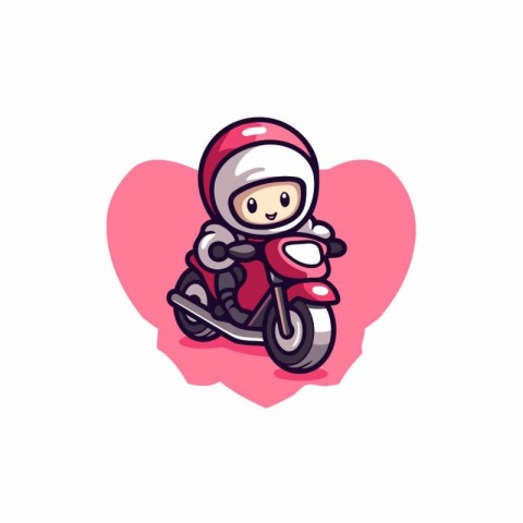 Vector illustration of a cute little boy riding a motorcycle on