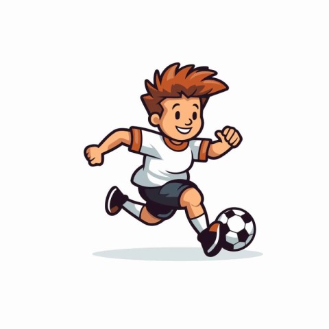 Cartoon soccer player running with ball isolated on white backgr