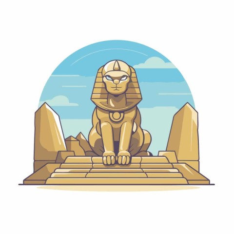 Egyptian Sphinx on the background of the ancient temple. Vector