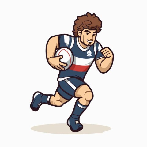 Rugby player running with ball. Vector illustration on white bac