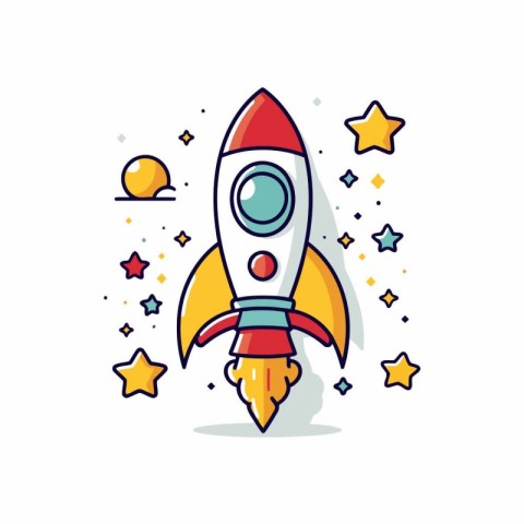 Rocket icon in flat style on white background. Vector illustrati