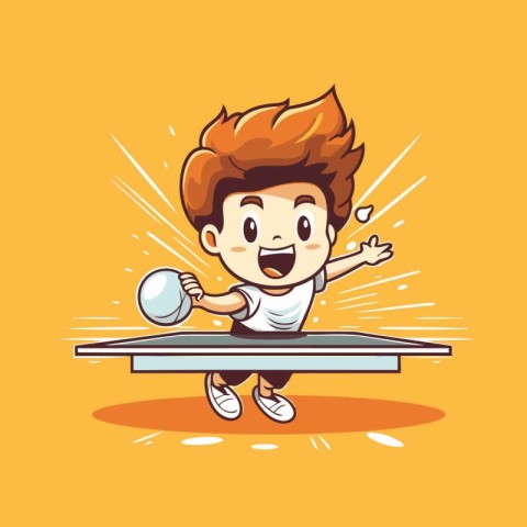 Boy playing table tennis cartoon vector illustration. Cartoon bo