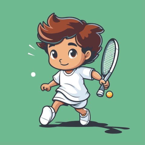 Cartoon boy playing tennis. Vector illustration of a boy playing