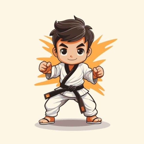 Karate boy cartoon character. Vector illustration of a karate bo