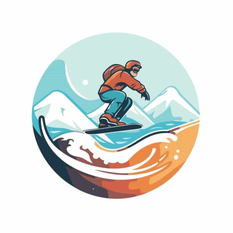 Snowboarder jumping on snowboard. Extreme winter sport vector il