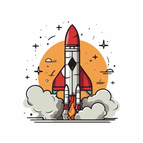 Space rocket icon in flat style. Vector illustration on white ba