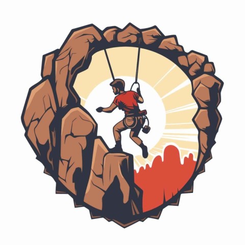 Rock climber climbing up the mountain. Vector illustration in re