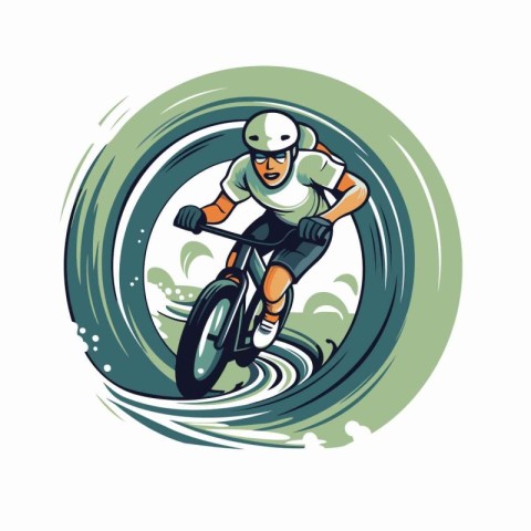 Mountain biker riding on a road bike. Vector illustration.