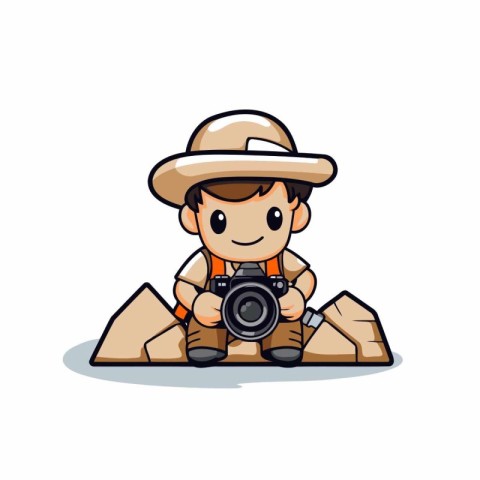 Photographer Mascot Character with a Camera - Vector Illustratio