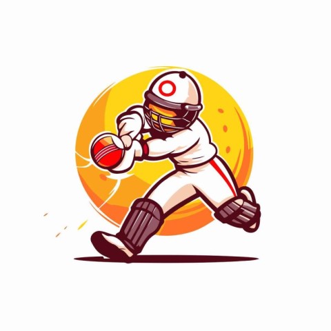 Cricket player with ball. Vector illustration in cartoon style.