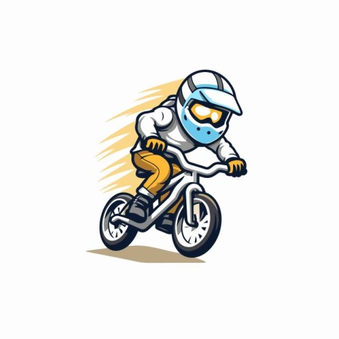 Vector illustration of a motocross racer in helmet riding a moto