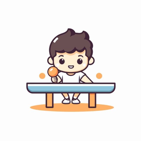 Cute boy playing table tennis. Vector illustration in cartoon st