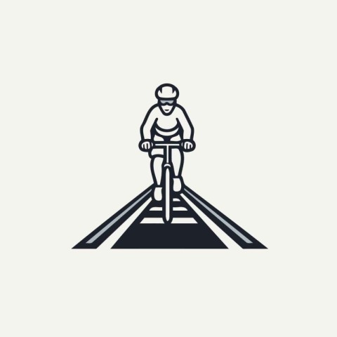 Cyclist on road icon. Vector illustration in flat style.