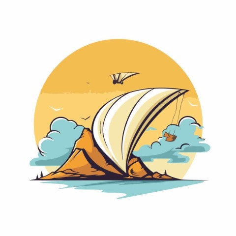 Sailing on the sea. Vector illustration of a sailboat.