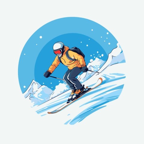 snowboarder in the mountains on a white background. Vector illus