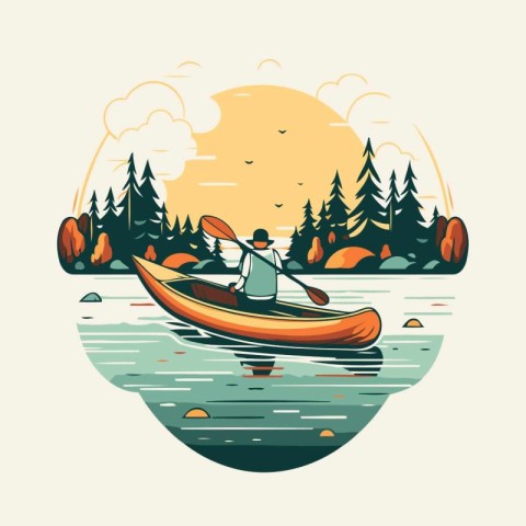 Kayak on the lake. Vector illustration in a flat style.