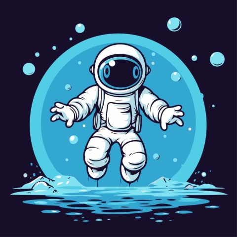 Astronaut in the water. Vector illustration on a dark background