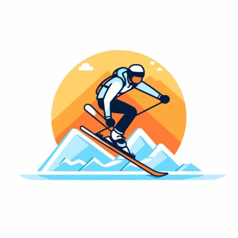 Snowboarder jumping on snowboard. Extreme winter sport vector ic