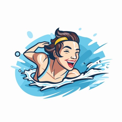 Vector illustration of a woman swimming in the pool with splashi