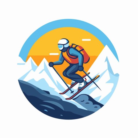 Snowboarder in the mountains. Vector illustration in flat style.