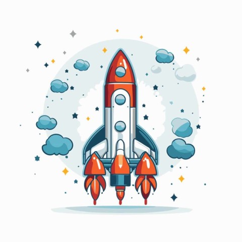 Space rocket in flat style. Vector illustration on white backgro