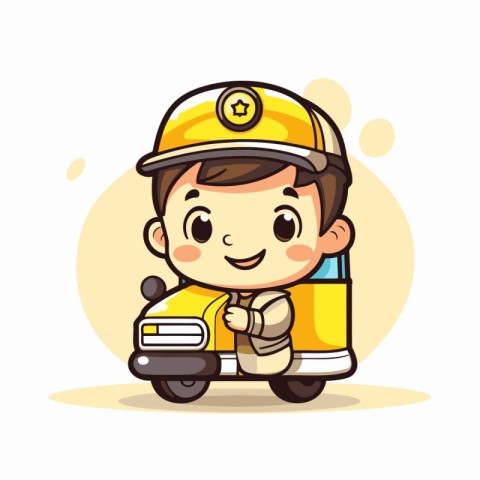 Cute Little Boy Carrying a Car. Vector Illustration.