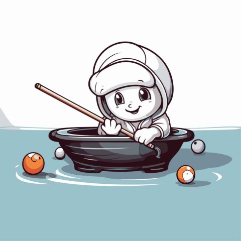 Chef playing billiards. Cartoon character. Vector illustration.