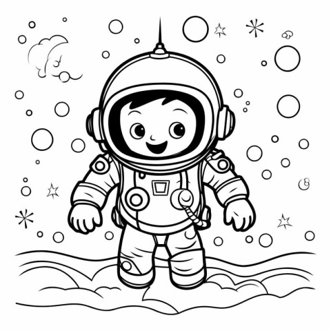 Coloring book for children: astronaut in space suit. Vector illu