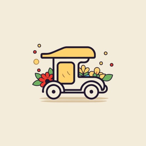 Colorful vector illustration of a cart with flowers. Flat design